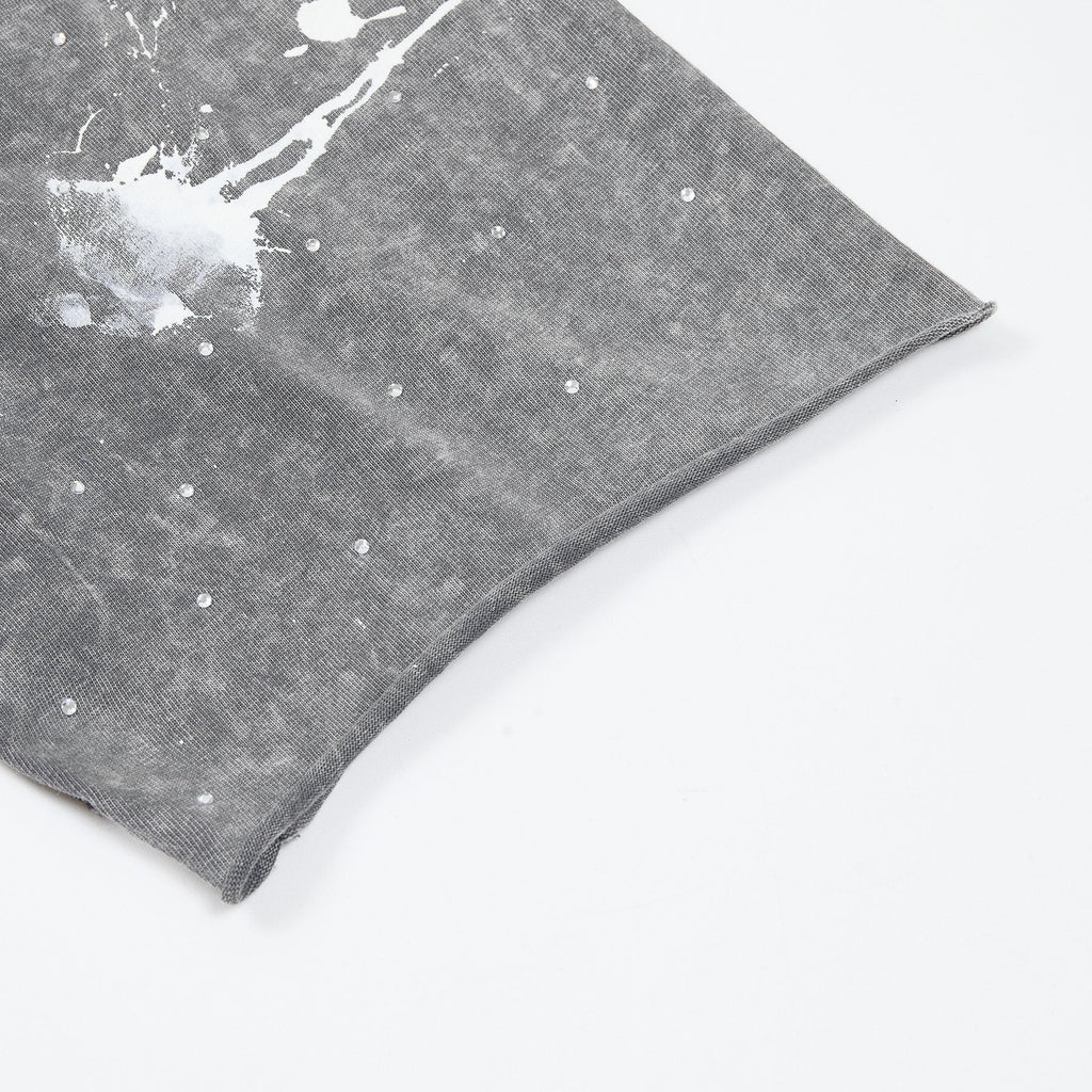 FIRST ROW Washed Grey Front & Back Graphic T-Shirt